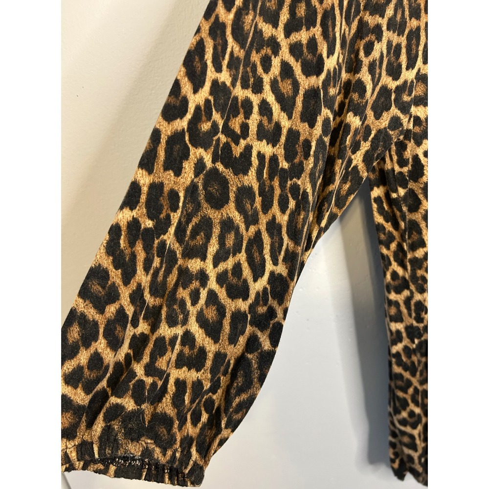 Michael Michael Kors Leopard Print Scoop Neck‎ 3/4 Sleeve Blouse Brown Large - Picture 3 of 9